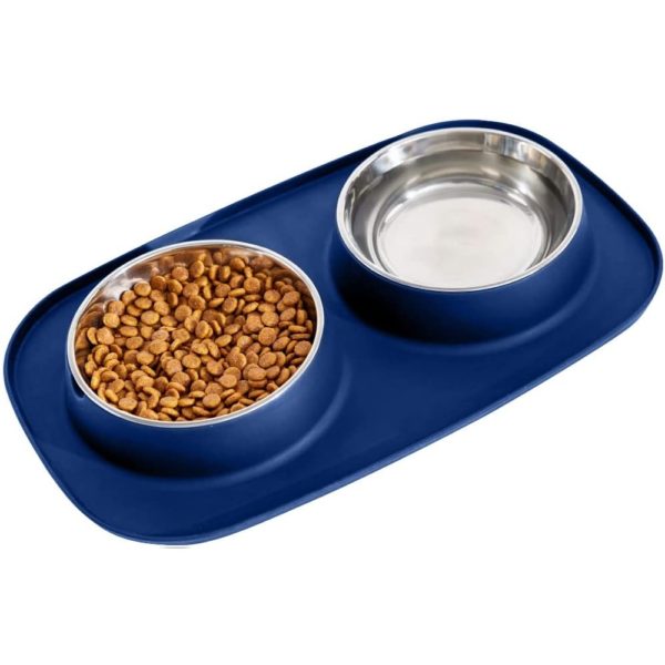 navy slip resistant pet bowls